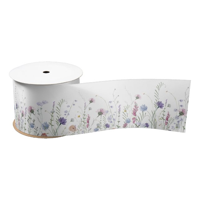 Wildflower Satin Ribbon, Soft Purple Pink Tones Ribbon (Spool)