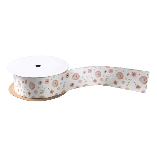 Wildflower Satin Ribbon, Summer field flowers Ribbon (Spool)