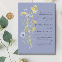 wildflower script blue wedding  invitation