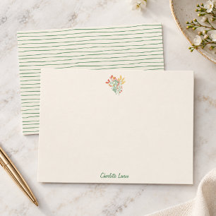 Wildflower Script Personalised Name Green Stripe Thank You Card