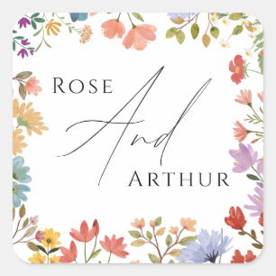 Wildflower Script Wedding Classic Round Sticker