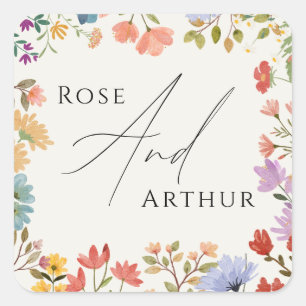 Wildflower Script Wedding Classic Round Sticker