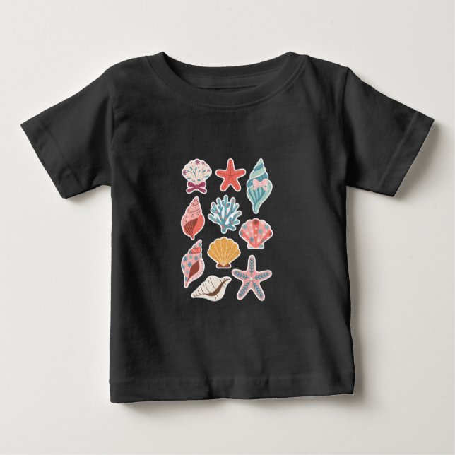 Wildflower Seashell Clam Summer Vibes Floral Beach Baby T-Shirt (Front)