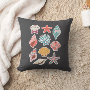 Wildflower Seashell Clam Summer Vibes Floral Beach Cushion