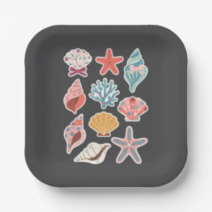 Wildflower Seashell Clam Summer Vibes Floral Beach Paper Plate