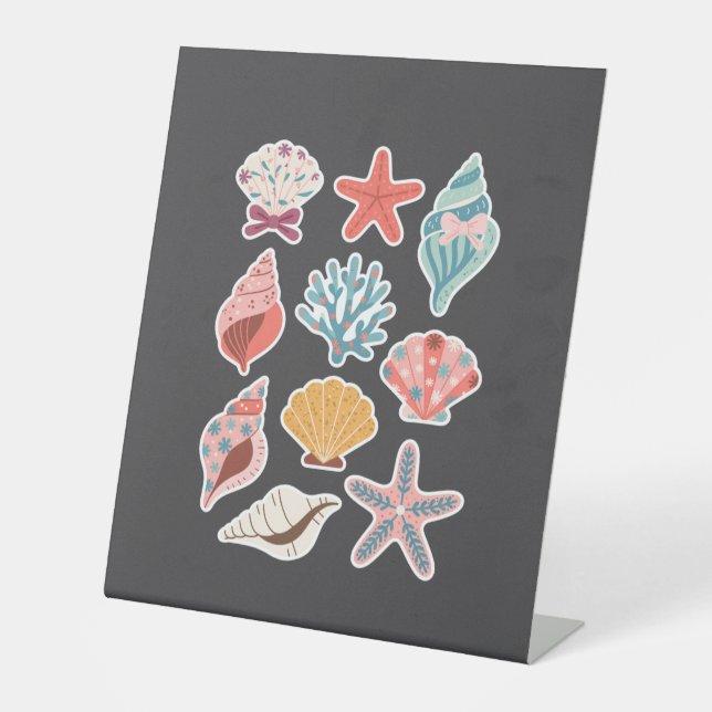 Wildflower Seashell Clam Summer Vibes Floral Beach Pedestal Sign (Front)