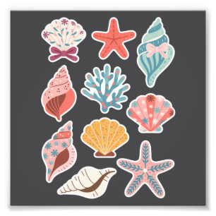 Wildflower Seashell Clam Summer Vibes Floral Beach Photo Print