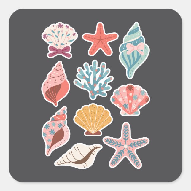 Wildflower Seashell Clam Summer Vibes Floral Beach Square Sticker (Front)
