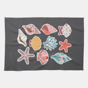 Wildflower Seashell Clam Summer Vibes Floral Beach Tea Towel