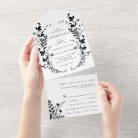 Wildflower Silhouette Wreath Wedding Black & White