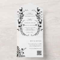 Wildflower Silhouette Wreath Wedding Black & White