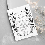 Wildflower Silhouette Wreath Wedding Black & White Menu<br><div class="desc">This elegant wedding menu features wildflowers silhouette as a wreath and initials on the back. For more advanced customisation of this design,  please click the BLUE DESIGN TOOL BUTTON above! Matching items are also available.</div>