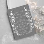 Wildflower Silhouette Wreath Wedding Grey Menu<br><div class="desc">This elegant wedding menu features wildflowers silhouette as a wreath and initials on the back. For more advanced customisation of this design,  please click the BLUE DESIGN TOOL BUTTON above! Matching items are also available.</div>