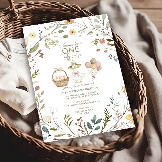 Wildflower Silly Goose 1st Birthday  Invitation (Creator Uploaded)
