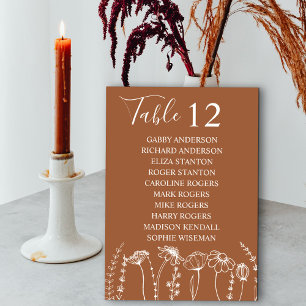 Wildflower Sketch Orange Table Number Seating