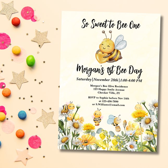 Wildflower So Sweet Bee One 1st Bee Day Birthday Invitation (Creator Uploaded)