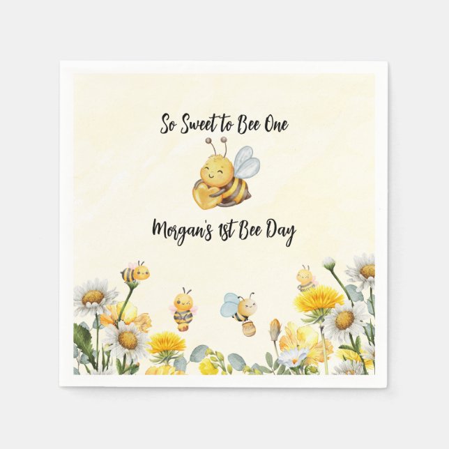 Wildflower So Sweet Bee One 1st Bee Day Birthday Napkin (Front)