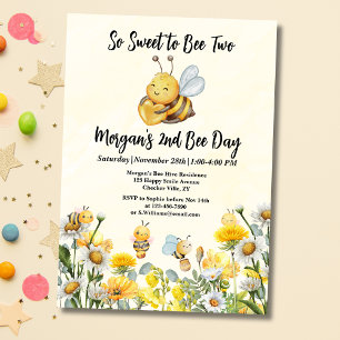 Wildflower So Sweet Bee Two 2nd Bee Day Birthday Invitation