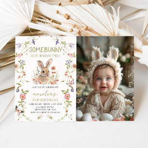 Wildflower Some Bunny Girl Birthday Photo Invitation