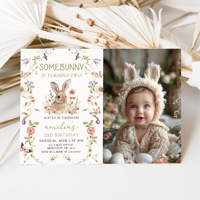 Wildflower Some Bunny Girl Birthday Photo Invitation (Creator Uploaded)