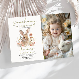 Wildflower Some Bunny Girl Birthday Photo Invitation