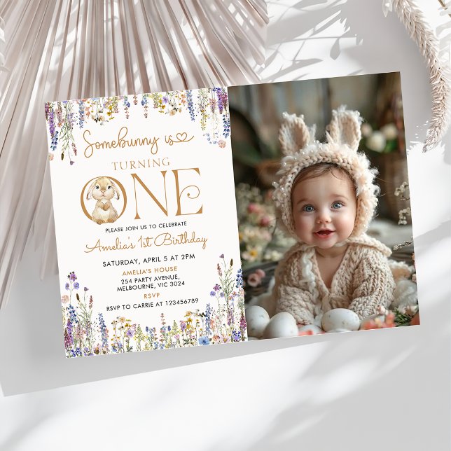 Wildflower Some Bunny Is Turning One 1st Birthday Invitation (Creator Uploaded)