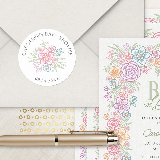 Wildflower Spring Baby Shower Classic Round Sticker (Creator Uploaded)