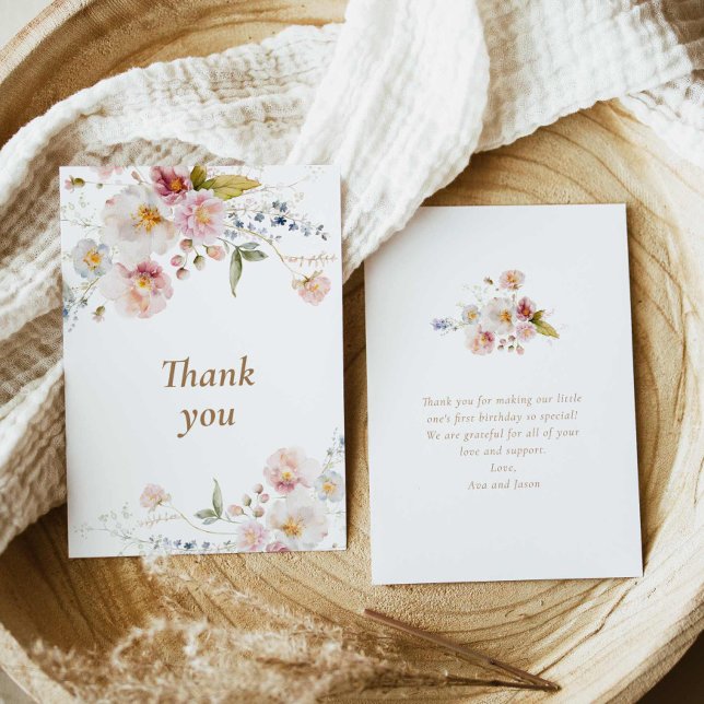 Wildflower Spring Birthday Thank you Card (Boho wildflower Baby Shower thank you card)