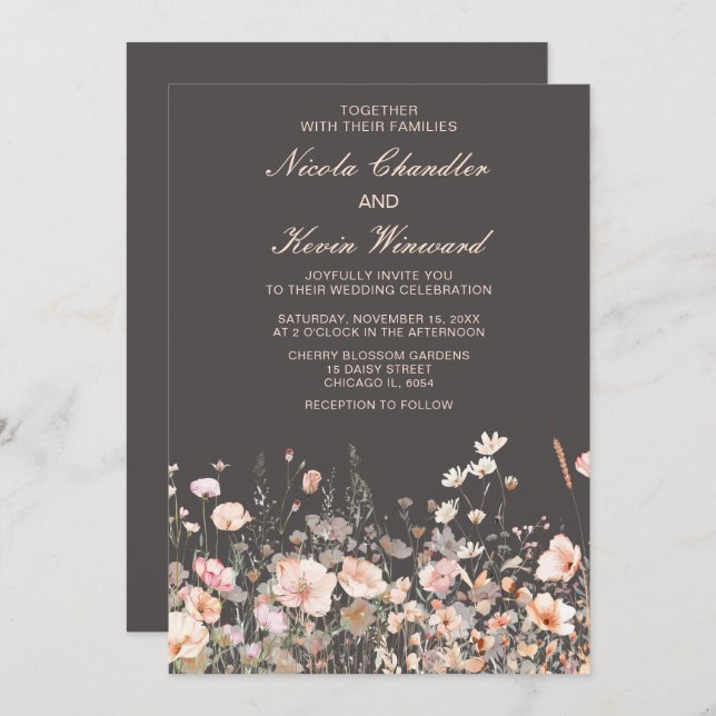 Wildflower Spring Blush Pink Floral Wedding Invitation (Front/Back)