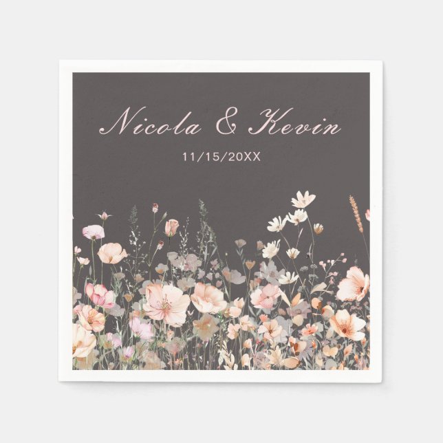 Wildflower Spring Blush Pink Floral Wedding Napkin (Front)