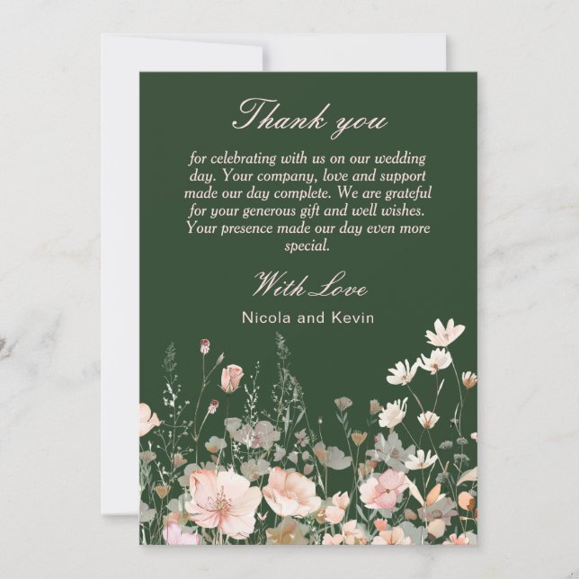 Wildflower Spring Blush Pink Floral Wedding Thank You Card (Front)