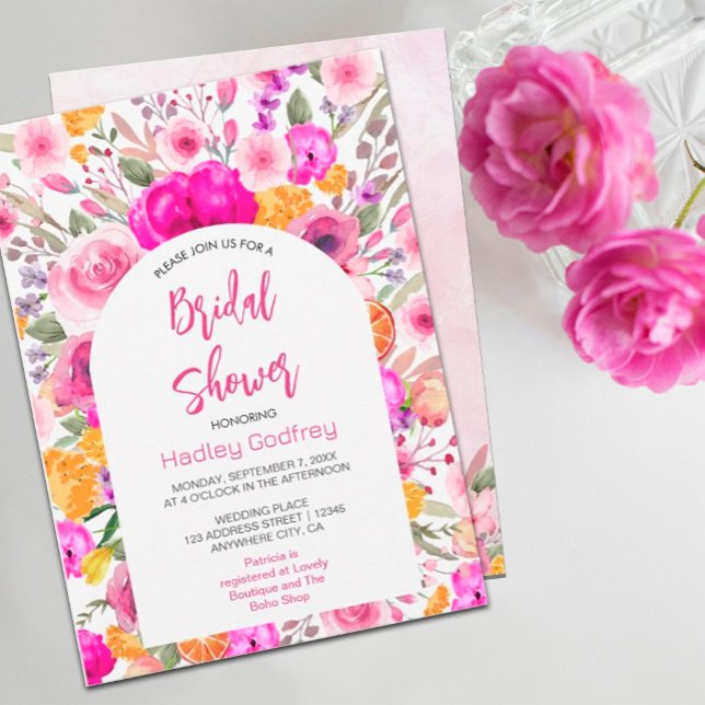 Wildflower Spring Bridal Shower Invitation (watercolor flowers in shades of pink and white in rustic garden greenery.#modernblushpink)