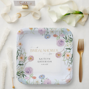 Wildflower Spring Floral Blue n Pink Bridal Shower Paper Plate