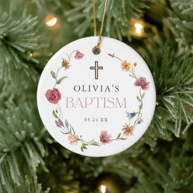 Wildflower Spring Floral Girl Baptism Ceramic Ornament (Tree)