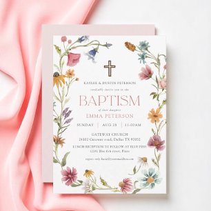 Wildflower Spring Floral Girl Baptism Invitation