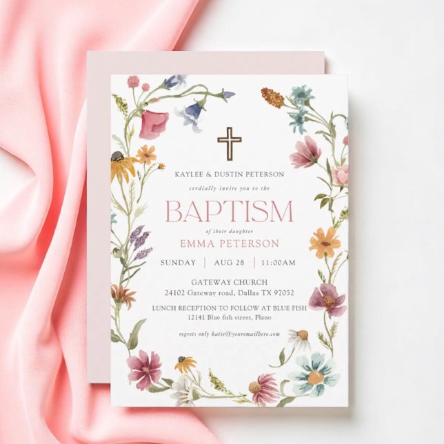 Wildflower Spring Floral Girl Baptism Invitation (Creator Uploaded)