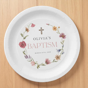 Wildflower Spring Floral Girl Baptism Party Paper Plate