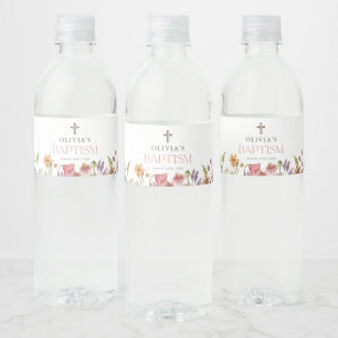 Wildflower Spring Floral Girl Baptism Party Water Bottle Label