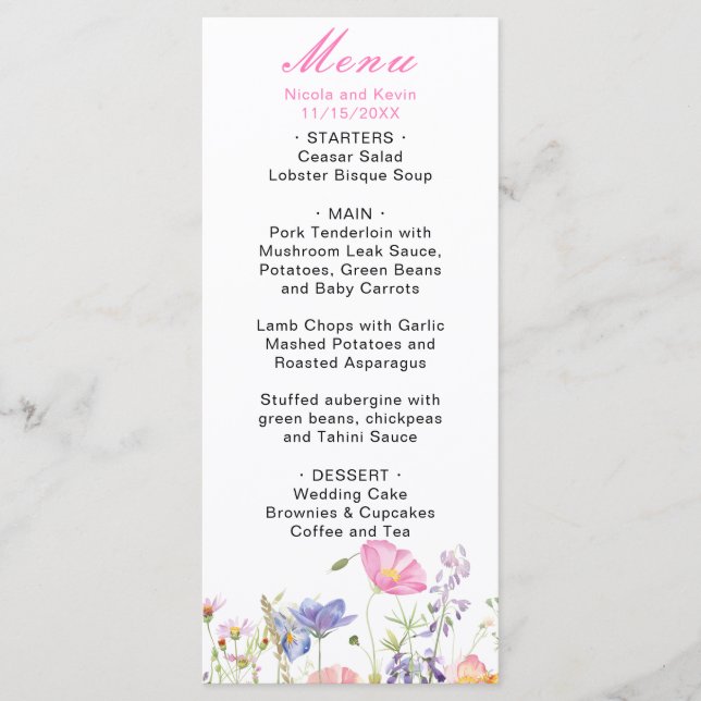 Wildflower Spring Floral  Menu (Front)
