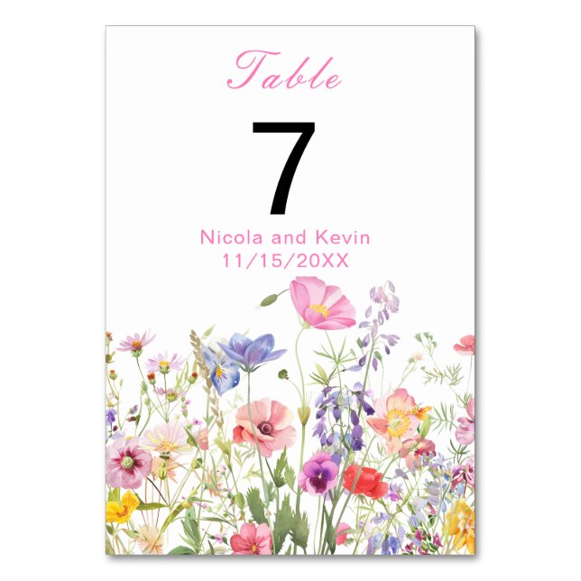 Wildflower Spring Floral Table Table Number (Front)