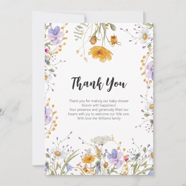 Wildflower spring floral Thank you Baby Shower Card (Front)