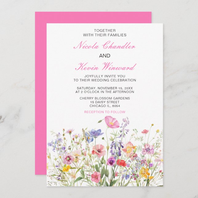Wildflower Spring Floral Wedding Invitation (Front/Back)