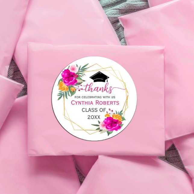 Wildflower Spring Graduation Thanks Classic Round Sticker ("Say thank you in full bloom! 🌼🎓 Add a splash of color to your celebration with this  sticker.")