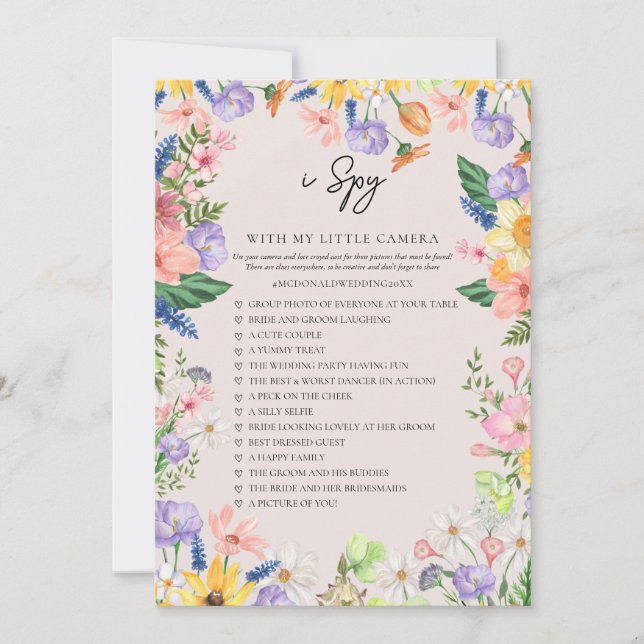 Wildflower Spring I Spy Wedding Game Card (Front)