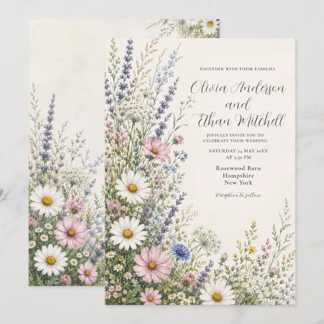 Wildflower Spring Meadow Floral Wedding Invitation (Front/Back)