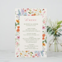 Wildflower Spring Meadow Garden Boho Wedding menu