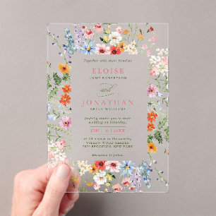 Wildflower Spring Meadow Garden Photo Wedding Boho Acrylic Invitations