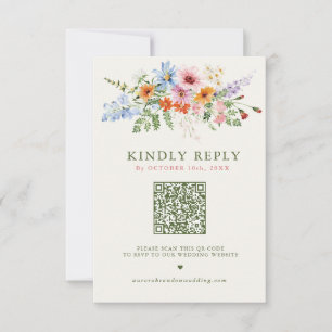 Wildflower Spring Meadow Garden QR code Wedding RSVP Card