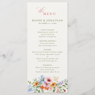 Wildflower Spring Meadow Garden Rustic Wedding Menu