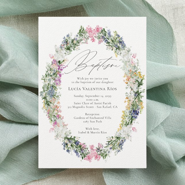 Wildflower Spring Summer Floral Watercolor Baptism Invitation (Creator Uploaded)